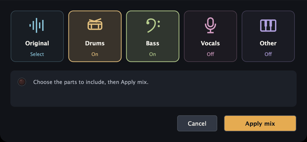 Hitloom Separate Stems with vocals, drums, bass and other instruments available for audition and mixing.